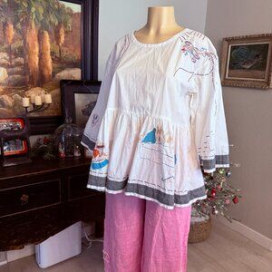 anthro's HOLDING HORSES white Blouse w/ embroidered needle work thruout